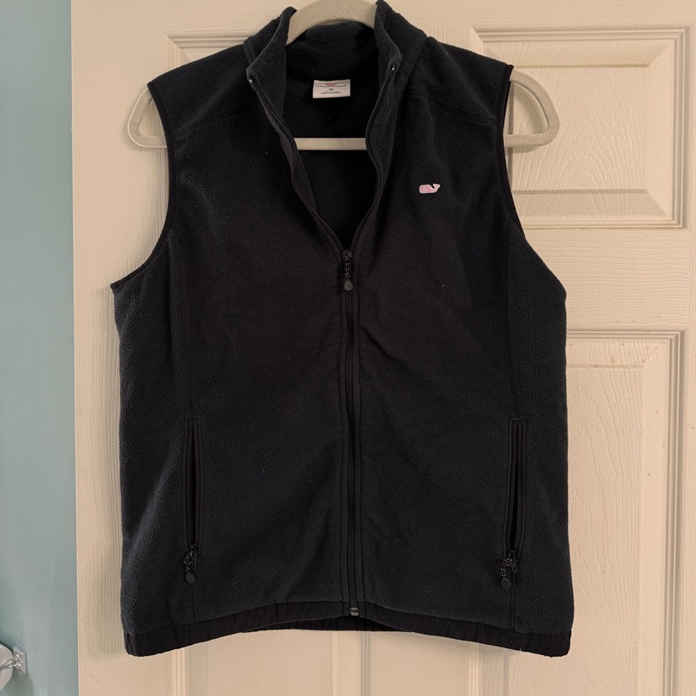 Vineyard Vines Black Fleece Vest with Pink Logo
